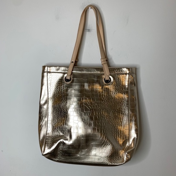 Jessica Gold Embossed Snakeskin print Tote Bag Vintage Y2k 2000s - Picture 3 of 16